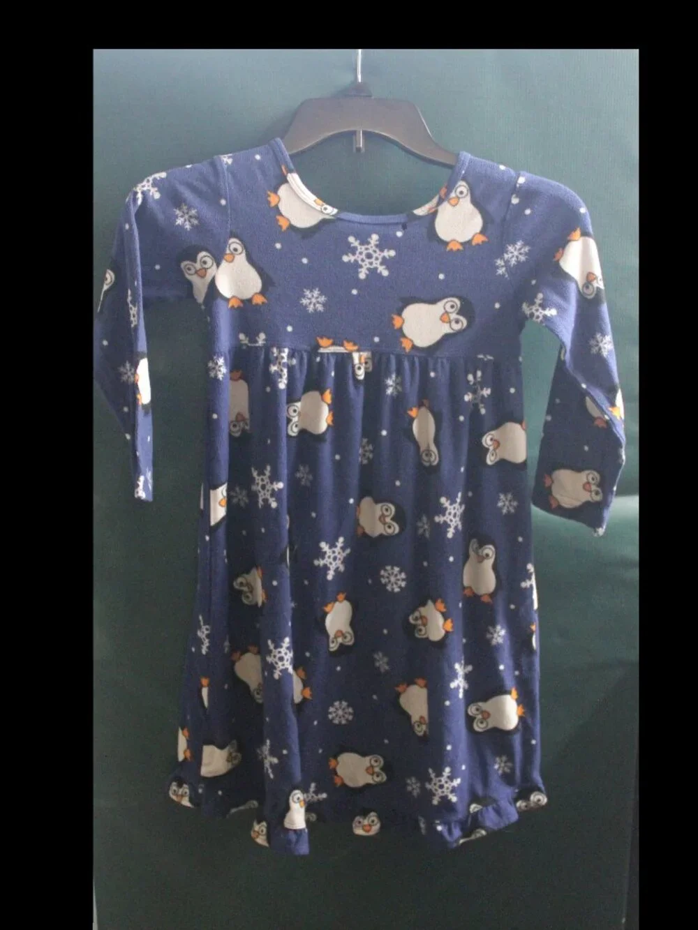 Girls dark blue penguin pajama dress